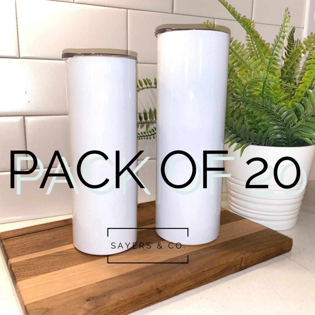 (Pack of 20) 20oz or 30oz Skinny Straight White Sublimation Tumbler | Sayers & Co.