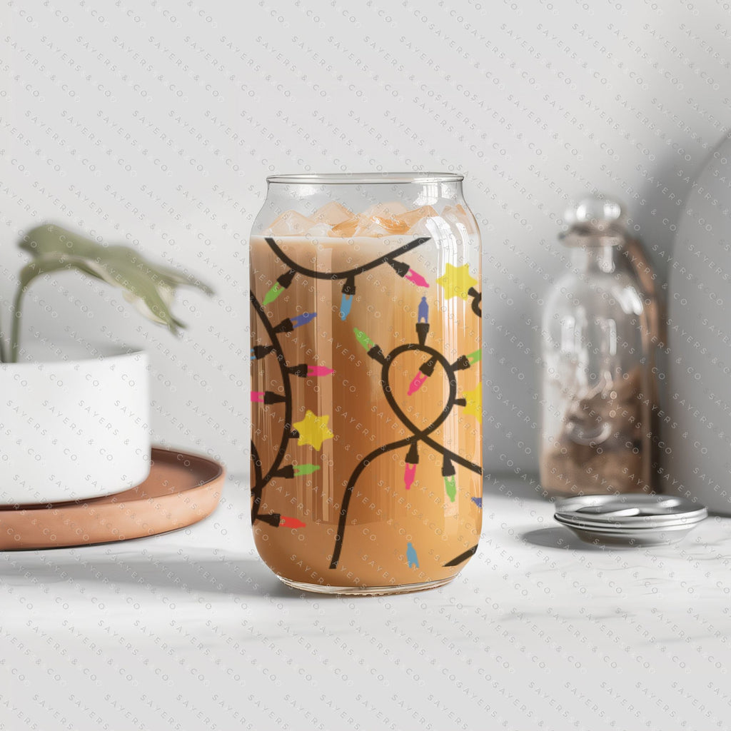 Copy of 16oz Christmas Groove Iced Coffee Glass Can, Holiday Tumbler, Candy Cane Tumbler,Christmas Tumbler, Gift For Her, Christmas Mug with Bamboo Lid & Straw #100070 | Sayers & Co.