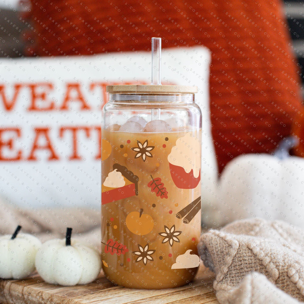 Copy of 16oz Micro Mushrooms Iced Coffee Glass Can, Fall Tumbler, Thanksgiving Tumbler, Gift For Her, Fall Mug with Bamboo Lid & Straw #100057 | Sayers & Co.