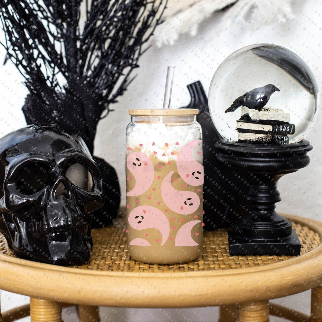16oz Never Ghost U Iced Coffee Glass Can, Halloween Tumbler, Gift For Her, Halloween Mug with Bamboo Lid & Straw #100059 | Sayers & Co.