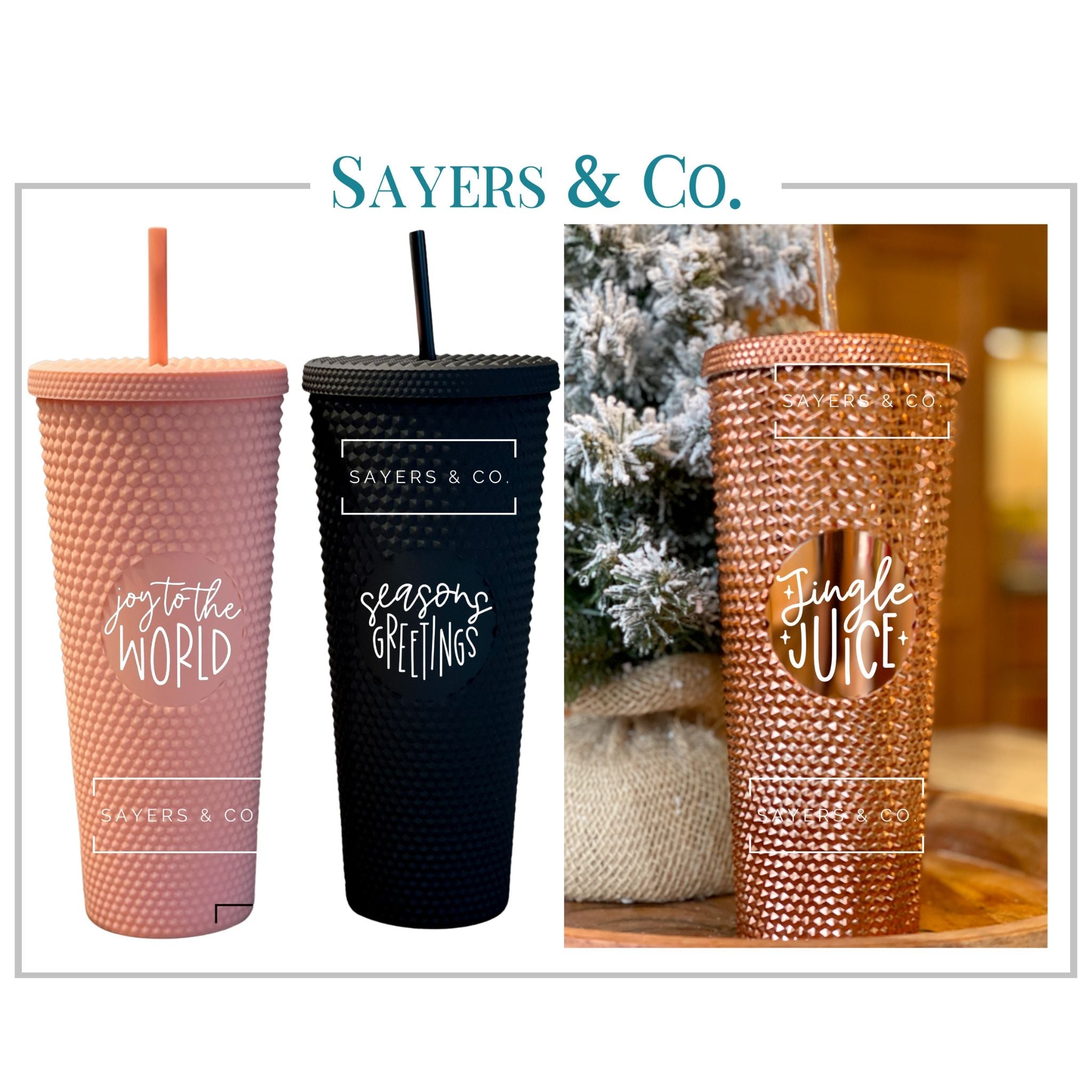 24oz Custom Holiday Scribble Studded Double Walled Tumbler – Sayers & Co