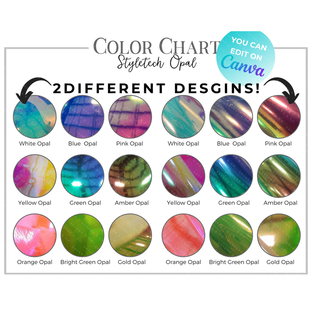 Style-tech Opal Adhesive Vinyl Digital Download Color Chart (Customizable in Canva!) | Sayers & Co.