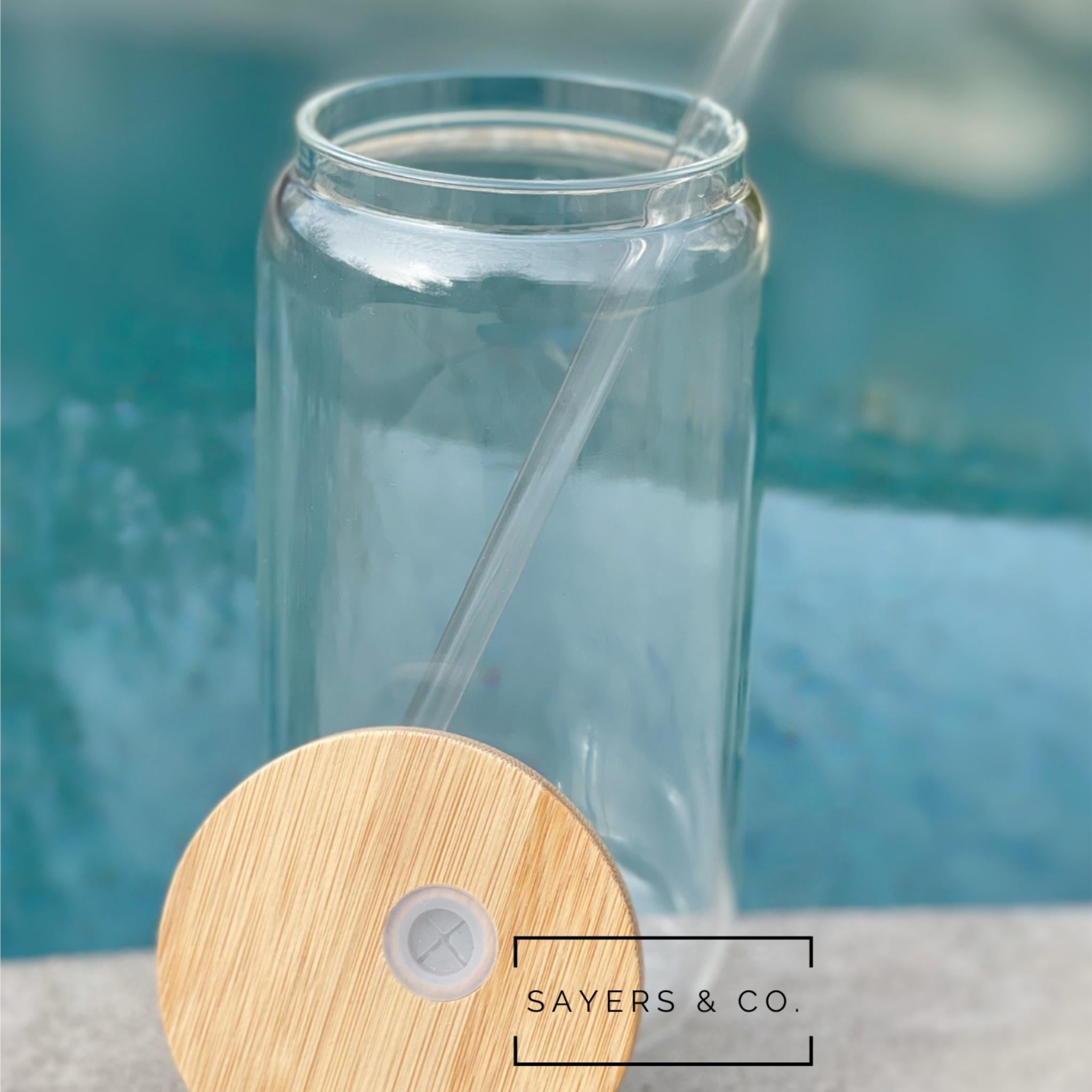 Clear Glass Mason Jar with Wooden Sublimation Lid