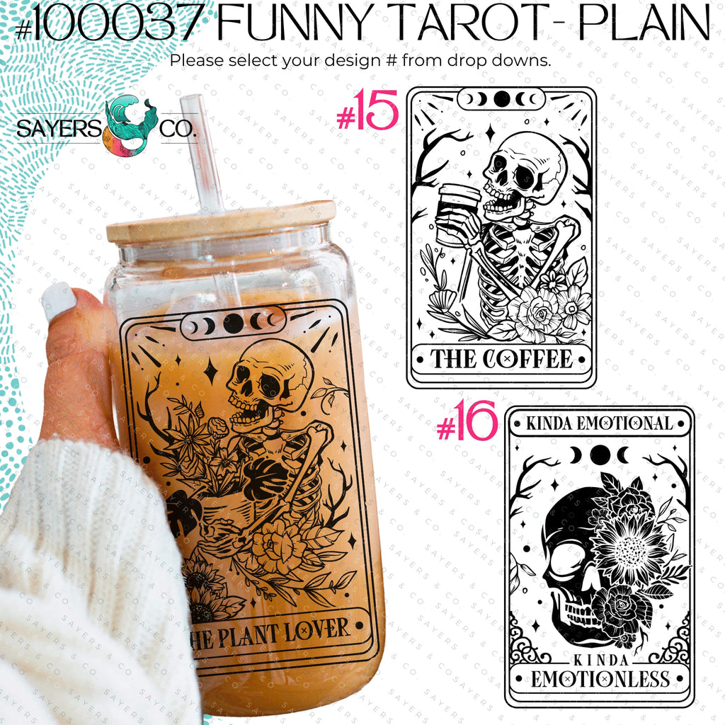 Funny Tarot Card Tumbler, Iced Coffee Glass Can, Tarot Card Coffee Cup, Gift For Coffee Lover, Gift For Her, Glass can with bamboo lid and straw | Sayers & Co.