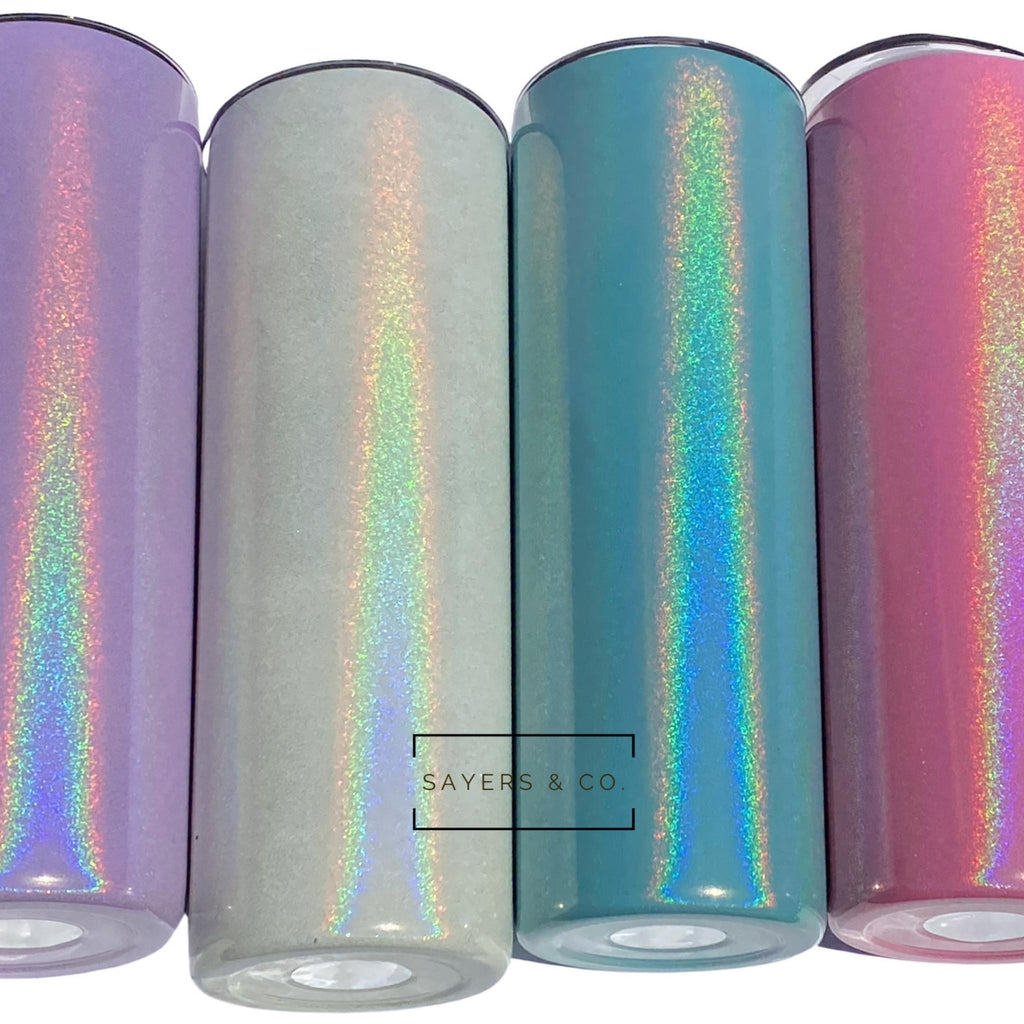 (Pack of 10) 20oz Skinny Holographic Glitter Straight Tumbler | Sayers & Co.
