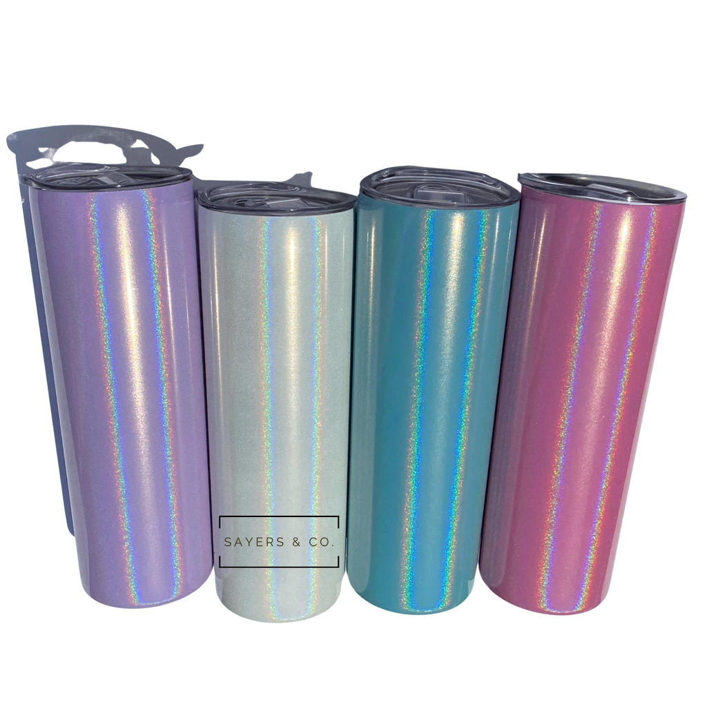 (Pack of 10) 20oz Skinny Holographic Glitter Straight Tumbler