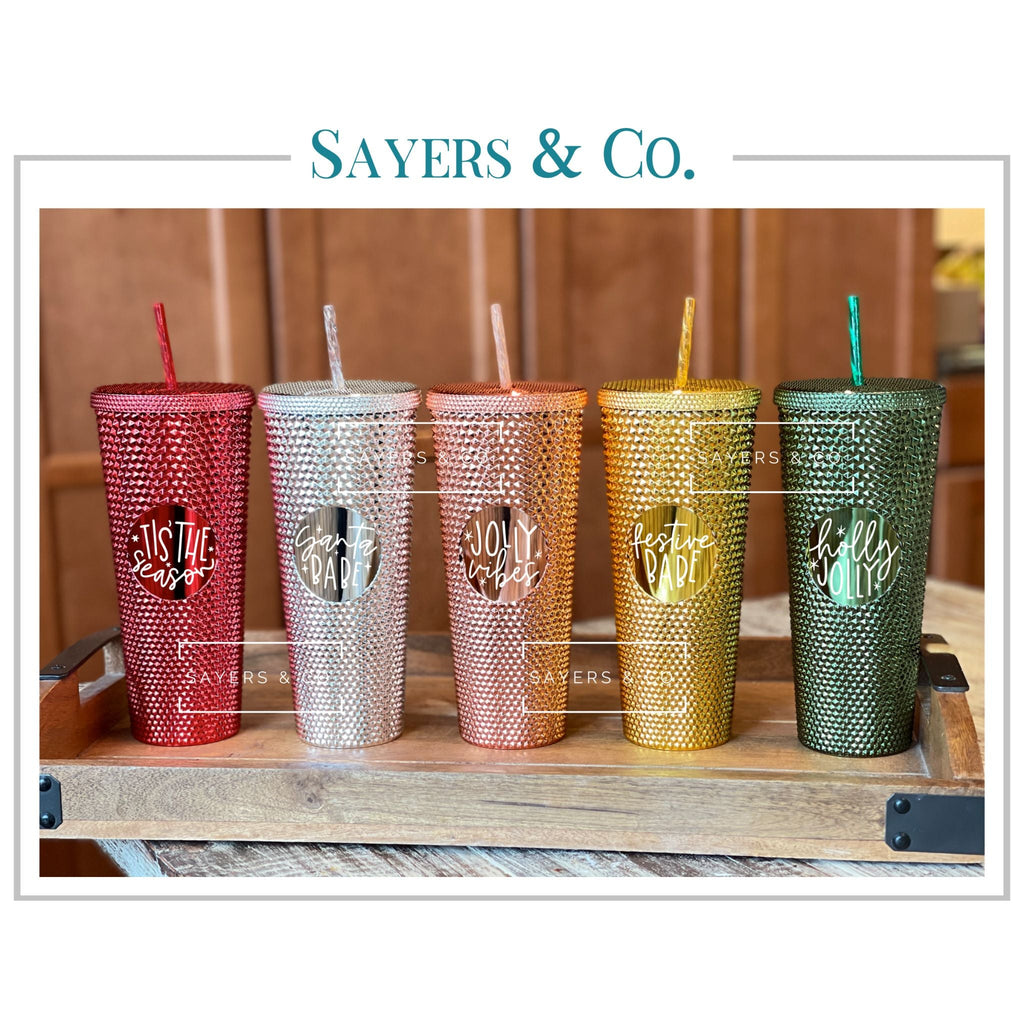 24oz Custom Holiday Scribble Studded Double Walled Tumbler | Sayers & Co.
