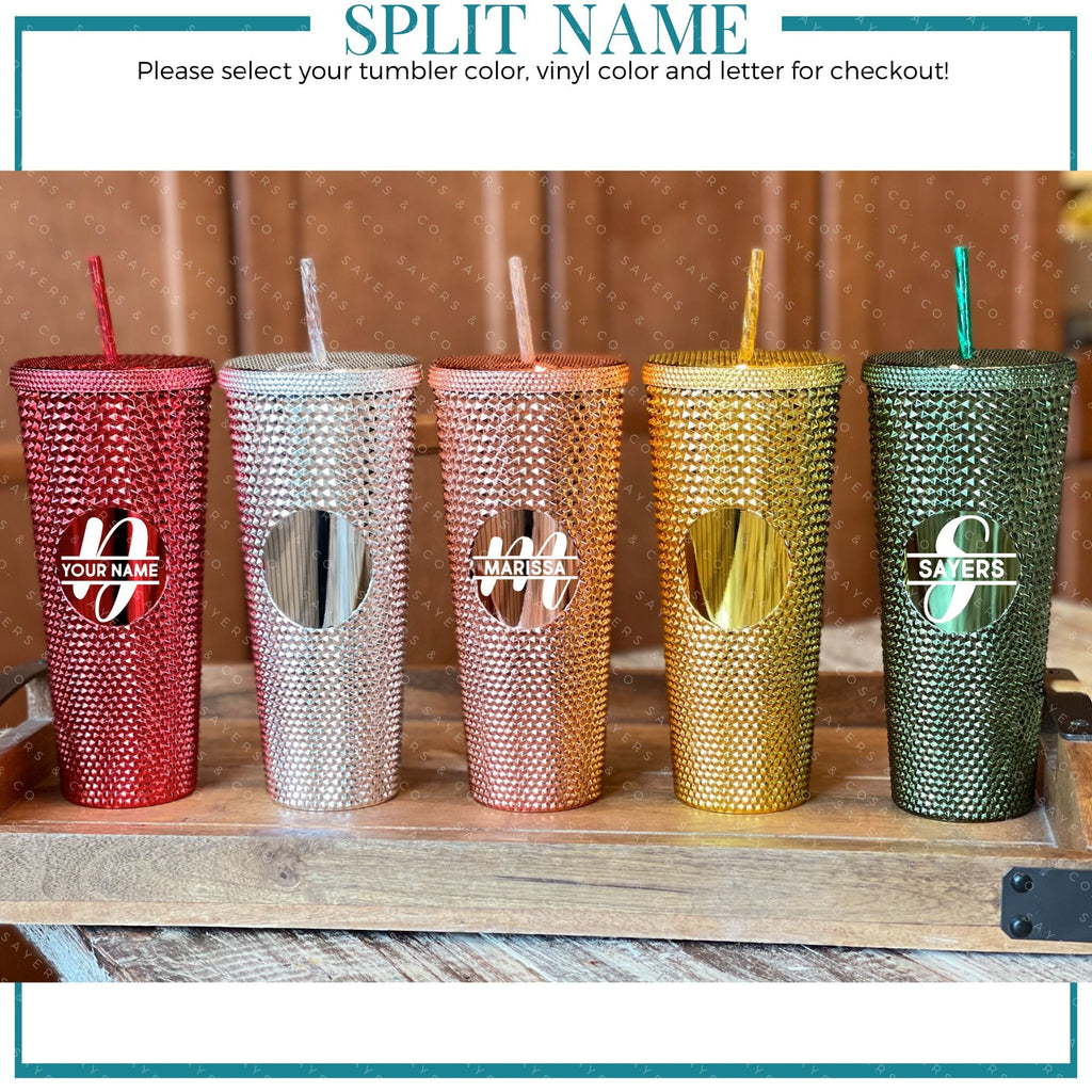 Custom Studded Split Vinyl Monogram Initial 24oz Double Walled Tumbler | Sayers & Co.