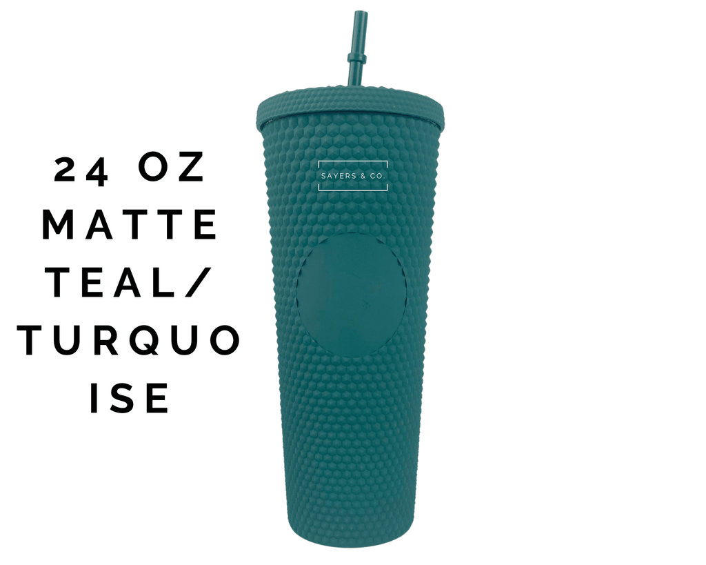 24oz Matte Teal/Turquoise Studded Double Walled Tumbler | Sayers & Co.