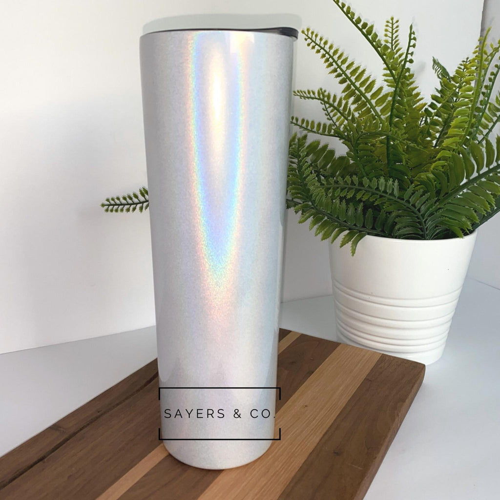 (Pack of 20) 30oz White Glitter Skinny Straight Sublimation Blank Tumbler | Sayers & Co.