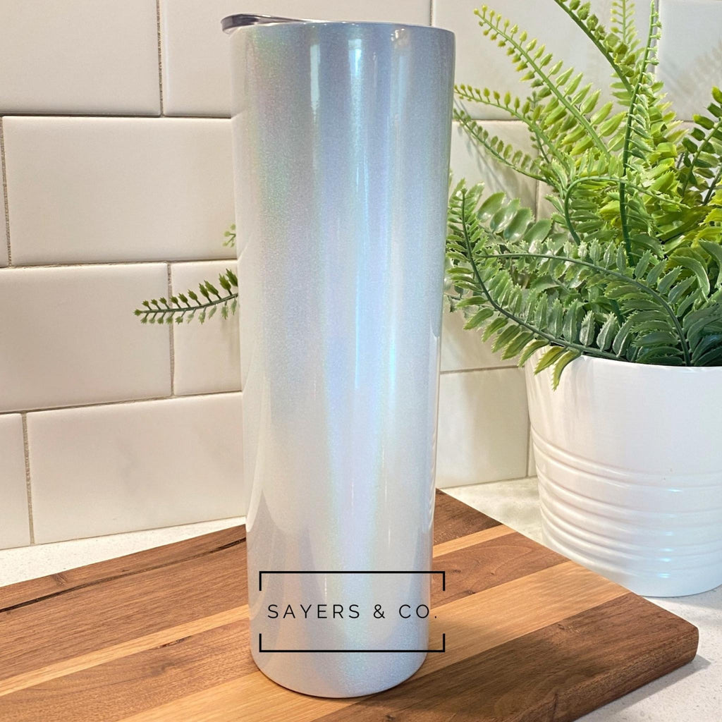 (Pack of 10) 30oz White Glitter Skinny Straight Sublimation Blank Tumbler | Sayers & Co.