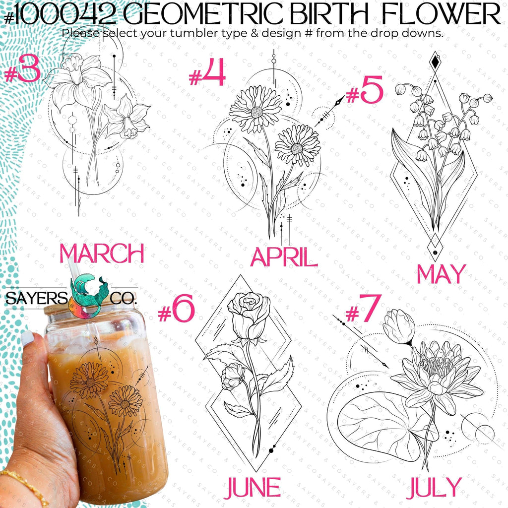Birth Flower Glass Can with Bamboo Lid & Straw #100042 | Sayers & Co.
