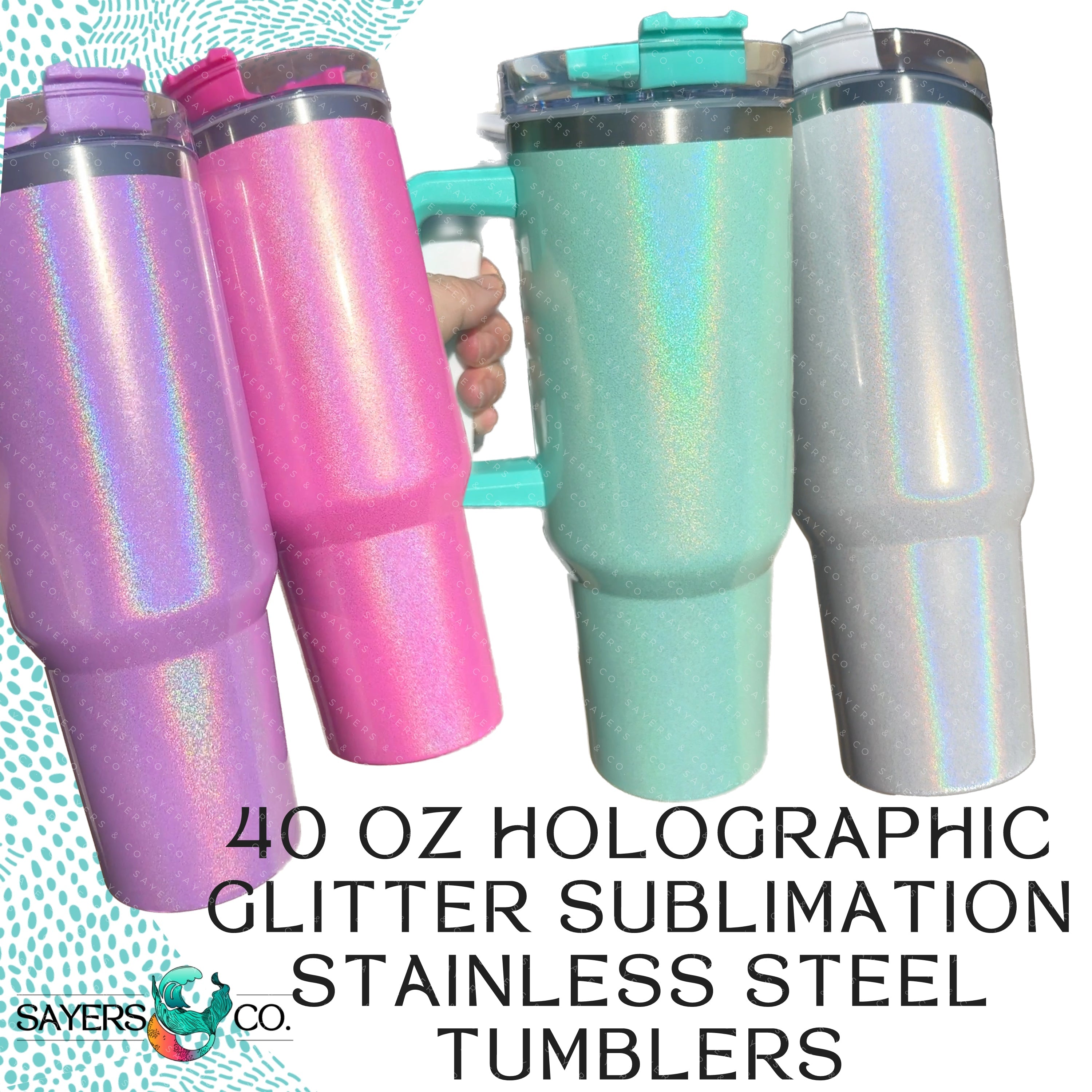 Ready to Ship- 40oz Shimmer Sublimation Tumbler W/ Handle