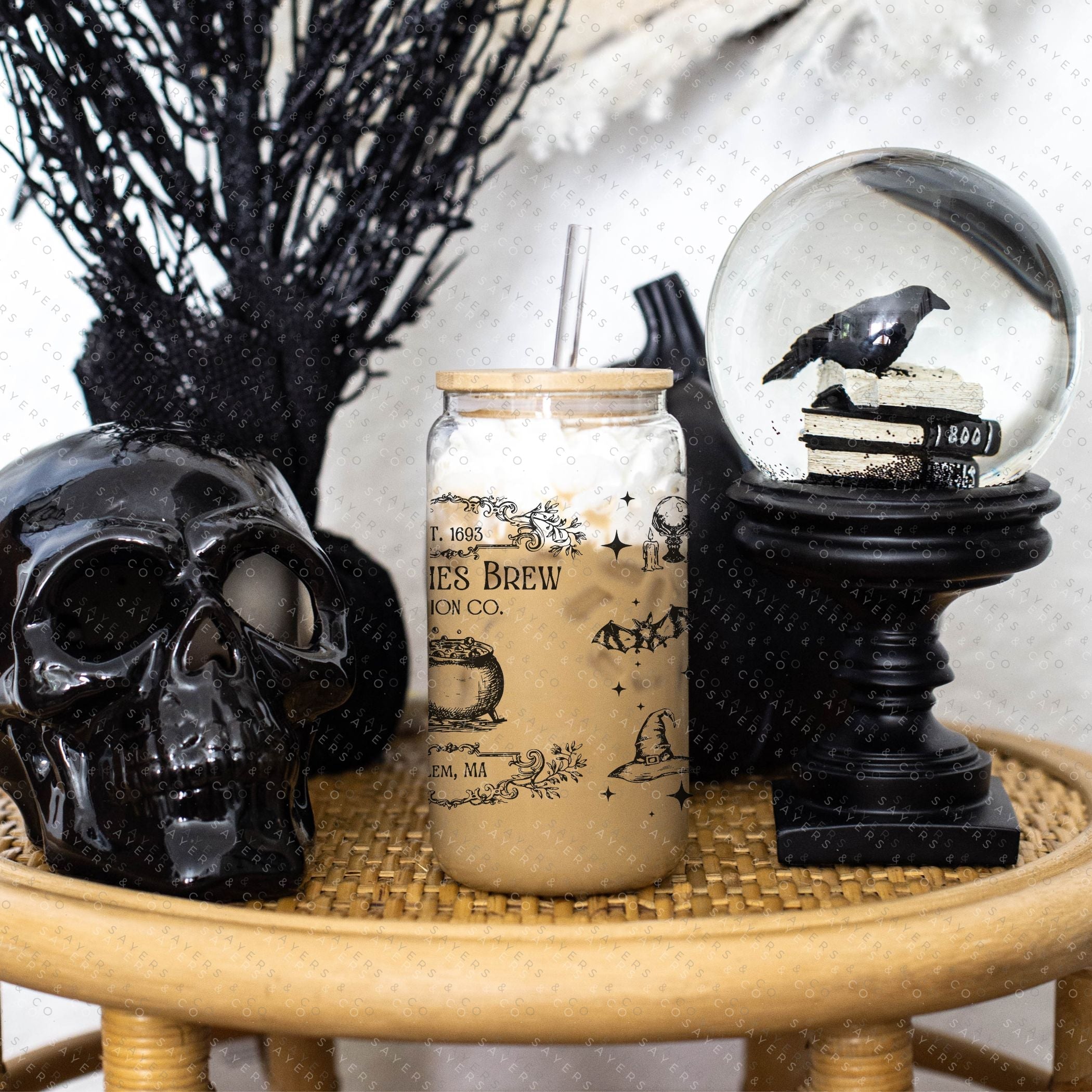 16oz Witches Brew Glass Cup with Bamboo Lid & Straw – Sayers & Co.