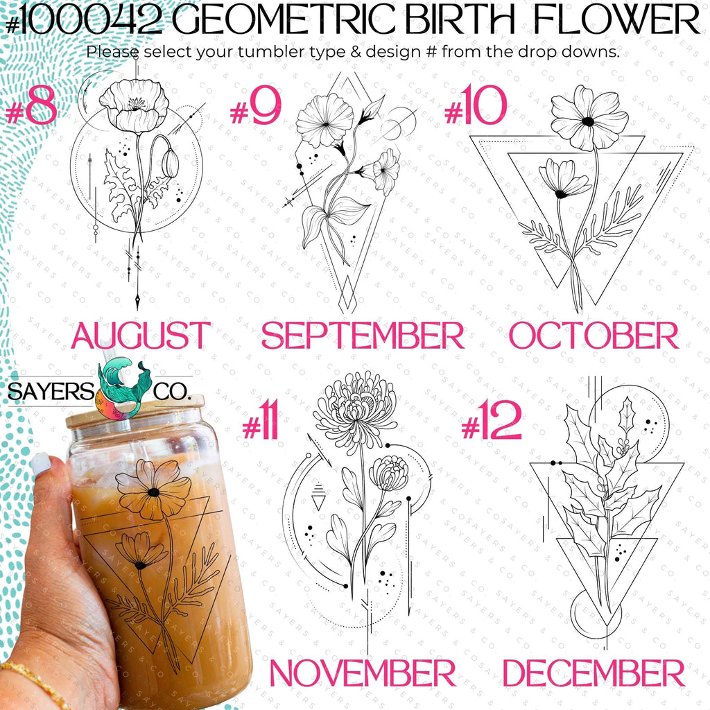 Birth Flower Glass Can with Bamboo Lid & Straw #100042 | Sayers & Co.
