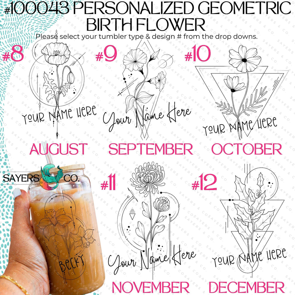 Personalized Birth Flower Glass Can with Bamboo Lid & Straw #100043 | Sayers & Co.