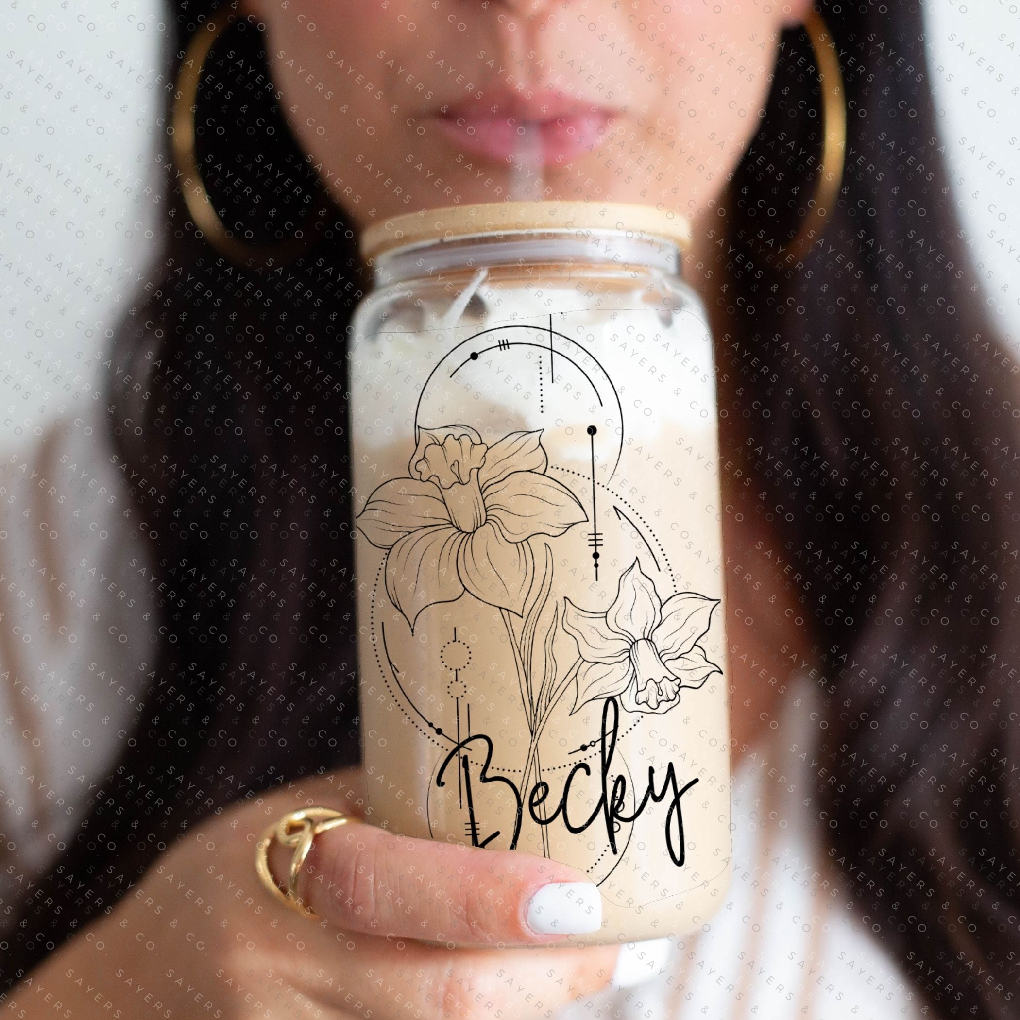 Personalized Glass with Bamboo Lid and Straw, Coffee Glass Cup, Glass  Coffee Tumbler Can Glass Custom Name Gift Women, Birth Flower Month