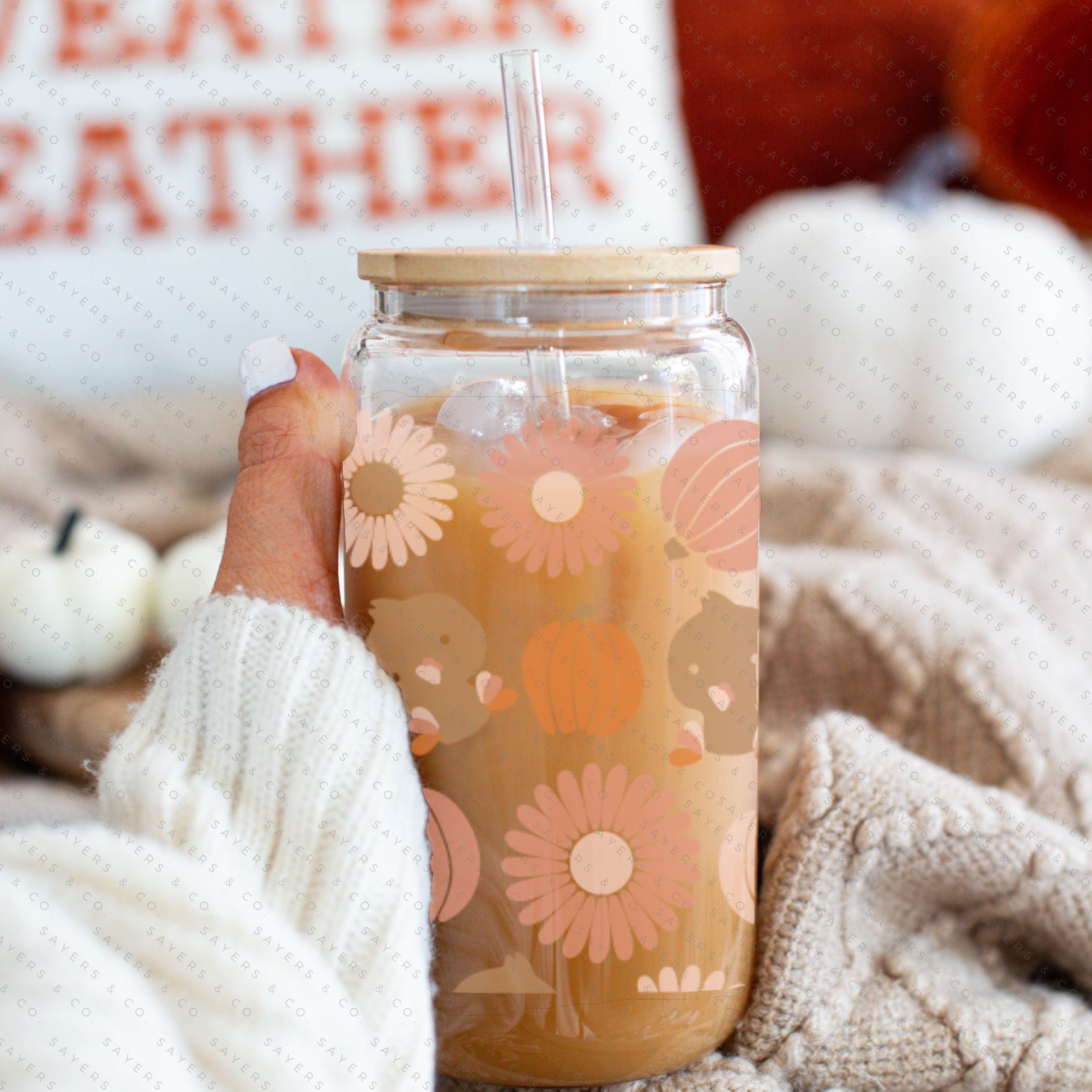 Libbey Drinking Glass with Bamboo Lid and Plastic Straw