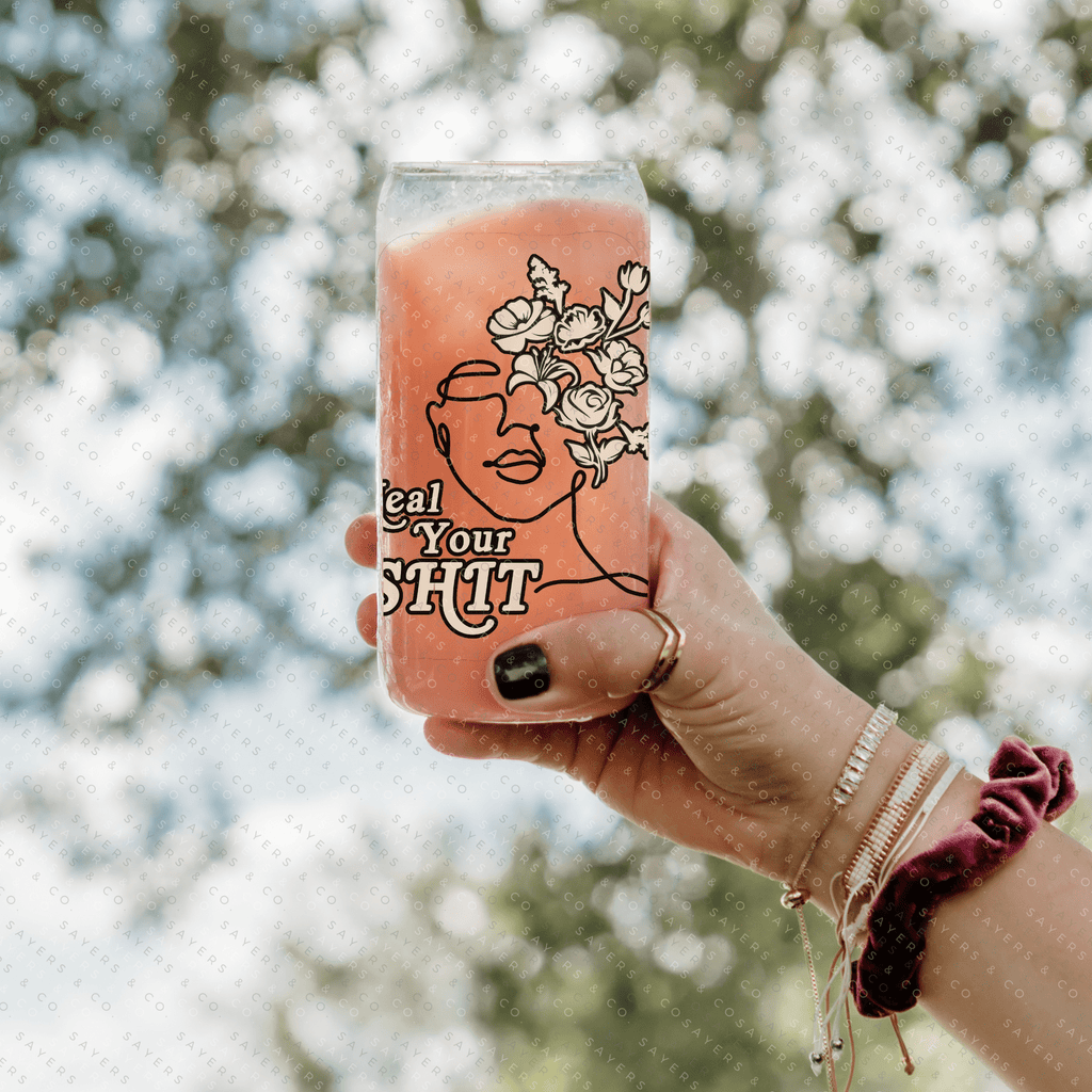 Heal Your Shit, Sasha Piton, Mindset, Emotional Growth, Custom Can Glass with Bamboo Lid and Straw, Girlfriend Gift 16oz Glass Cup, | Sayers & Co.