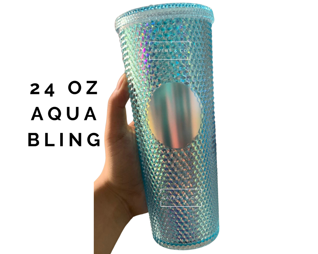 24oz Aqua Bling Studded Double Walled Tumbler | Sayers & Co.
