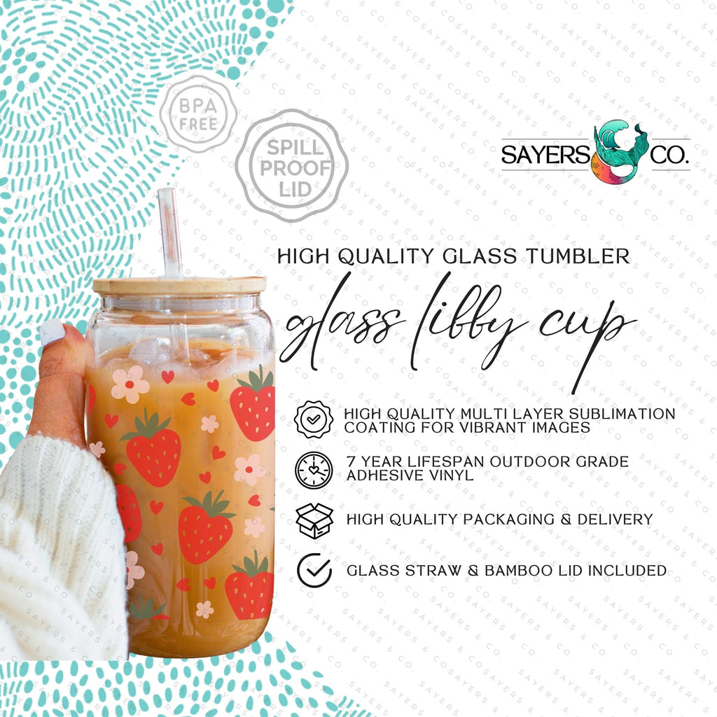 Copy of 16oz Valentine's Day Spicy Glass Cup with Bamboo Lid & Straw #100080 | Sayers & Co.