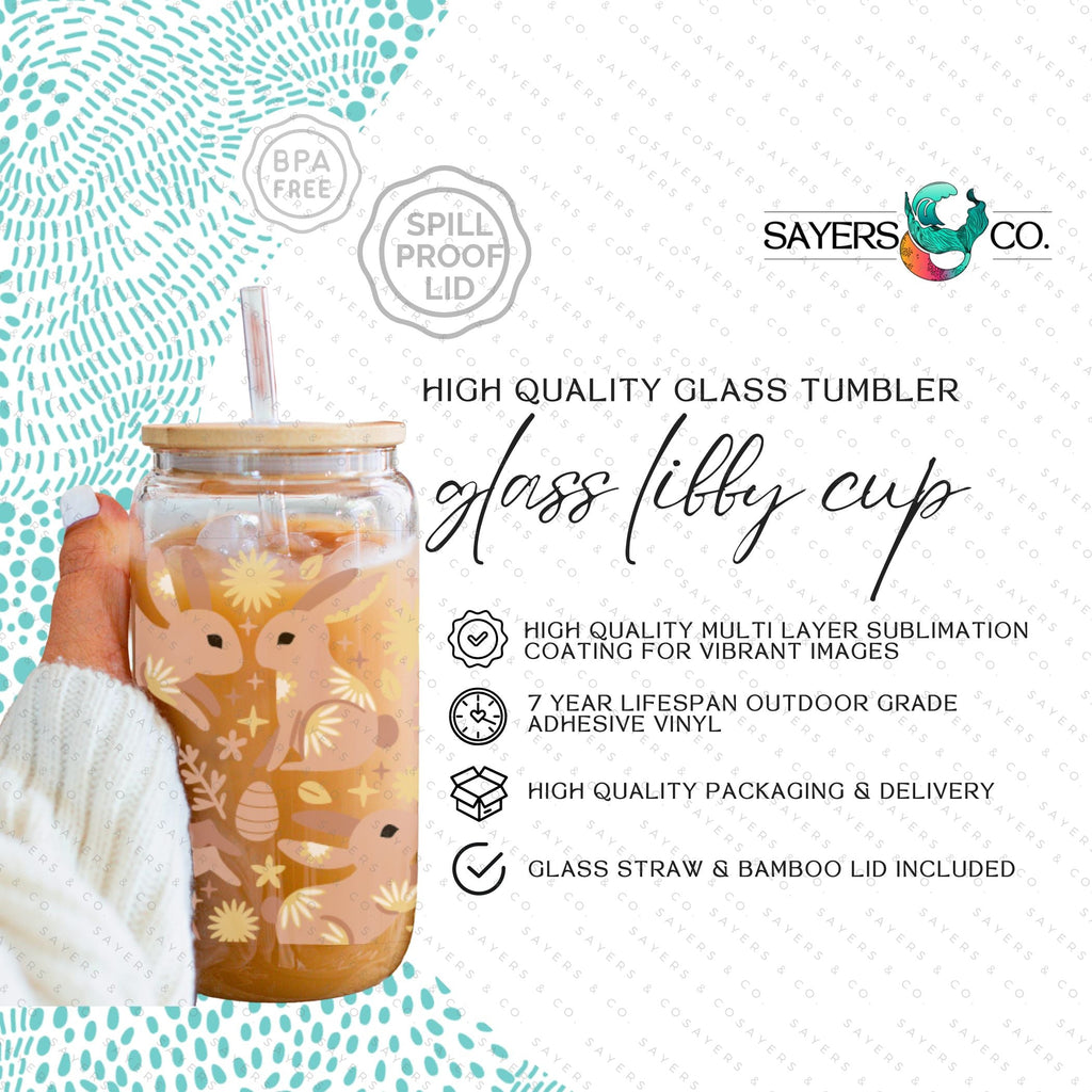 Copy of 16oz Easter Peeps and Rainbow Glass Cup with Bamboo Lid & Straw #100098 | Sayers & Co.
