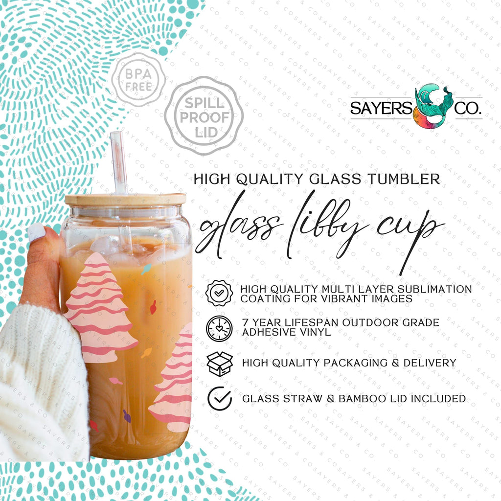 16oz Ceramic Christmas Trees Iced Coffee Glass Can, Holiday Tumbler, Christmas Tumbler, Gift For Her, Christmas Mug with Bamboo Lid & Straw #100068 | Sayers & Co.