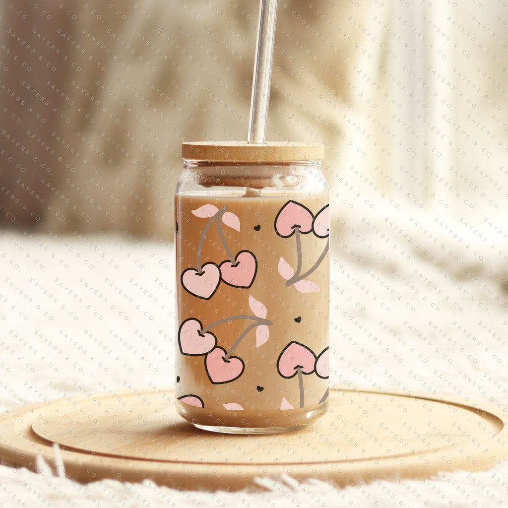 Copy of 16oz Valentine's Day Candy Hearts Glass Cup with Bamboo Lid & Straw #100090 | Sayers & Co.