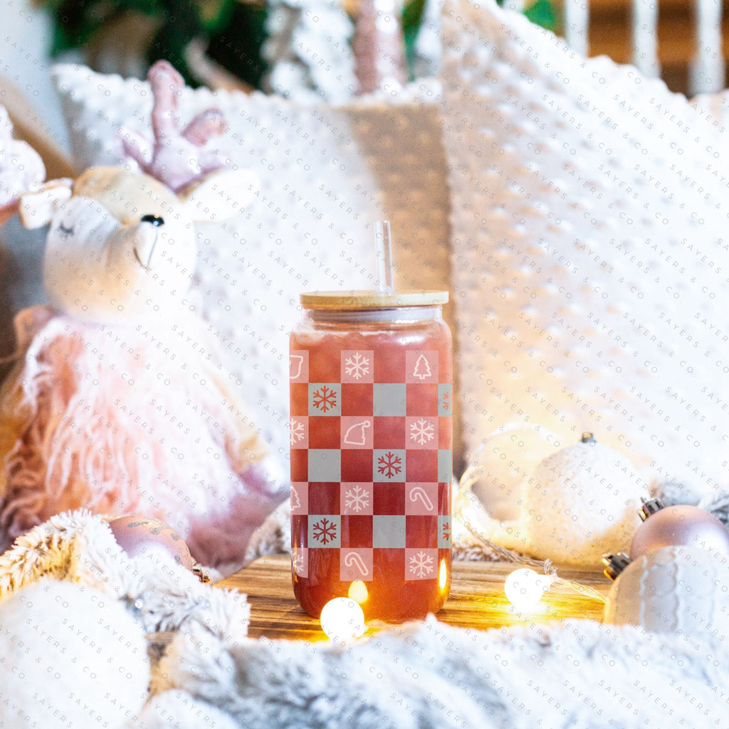 Copy of 16oz Ceramic Christmas Trees Iced Coffee Glass Can, Holiday Tumbler, Christmas Tumbler, Gift For Her, Christmas Mug with Bamboo Lid & Straw #100068 | Sayers & Co.