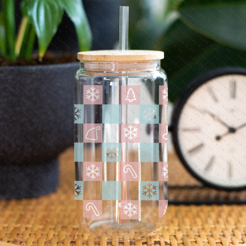 Copy of 16oz Ceramic Christmas Trees Iced Coffee Glass Can, Holiday Tumbler, Christmas Tumbler, Gift For Her, Christmas Mug with Bamboo Lid & Straw #100068 | Sayers & Co.