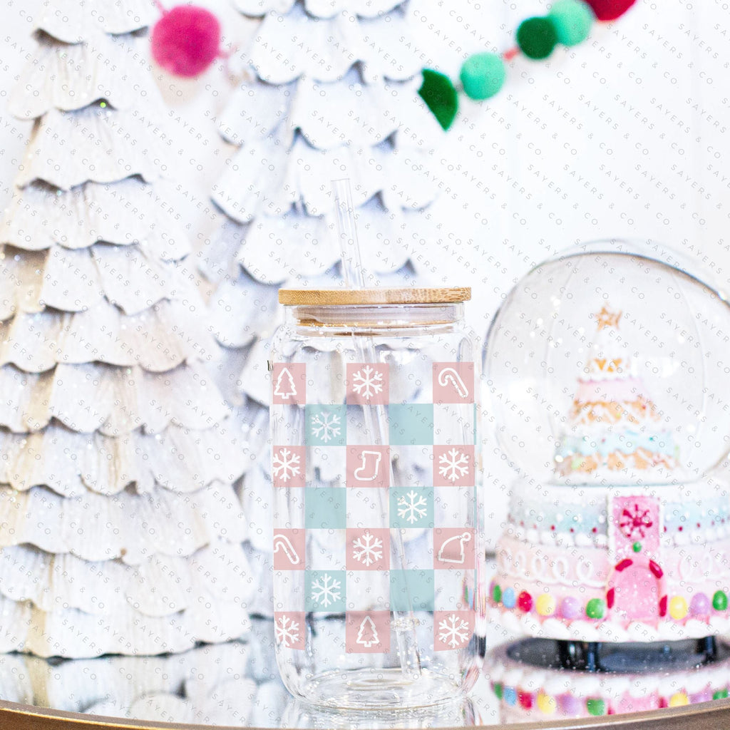Copy of 16oz Ceramic Christmas Trees Iced Coffee Glass Can, Holiday Tumbler, Christmas Tumbler, Gift For Her, Christmas Mug with Bamboo Lid & Straw #100068 | Sayers & Co.