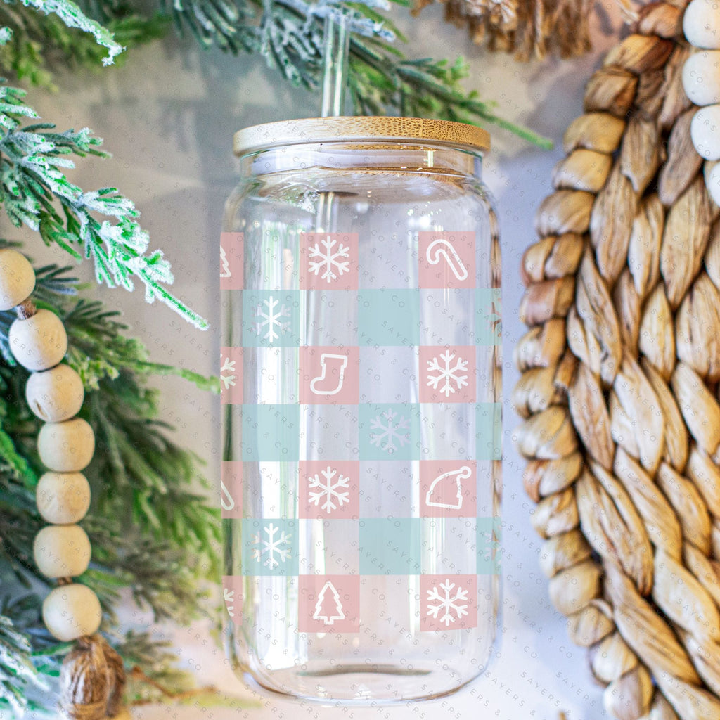 Copy of 16oz Ceramic Christmas Trees Iced Coffee Glass Can, Holiday Tumbler, Christmas Tumbler, Gift For Her, Christmas Mug with Bamboo Lid & Straw #100068 | Sayers & Co.