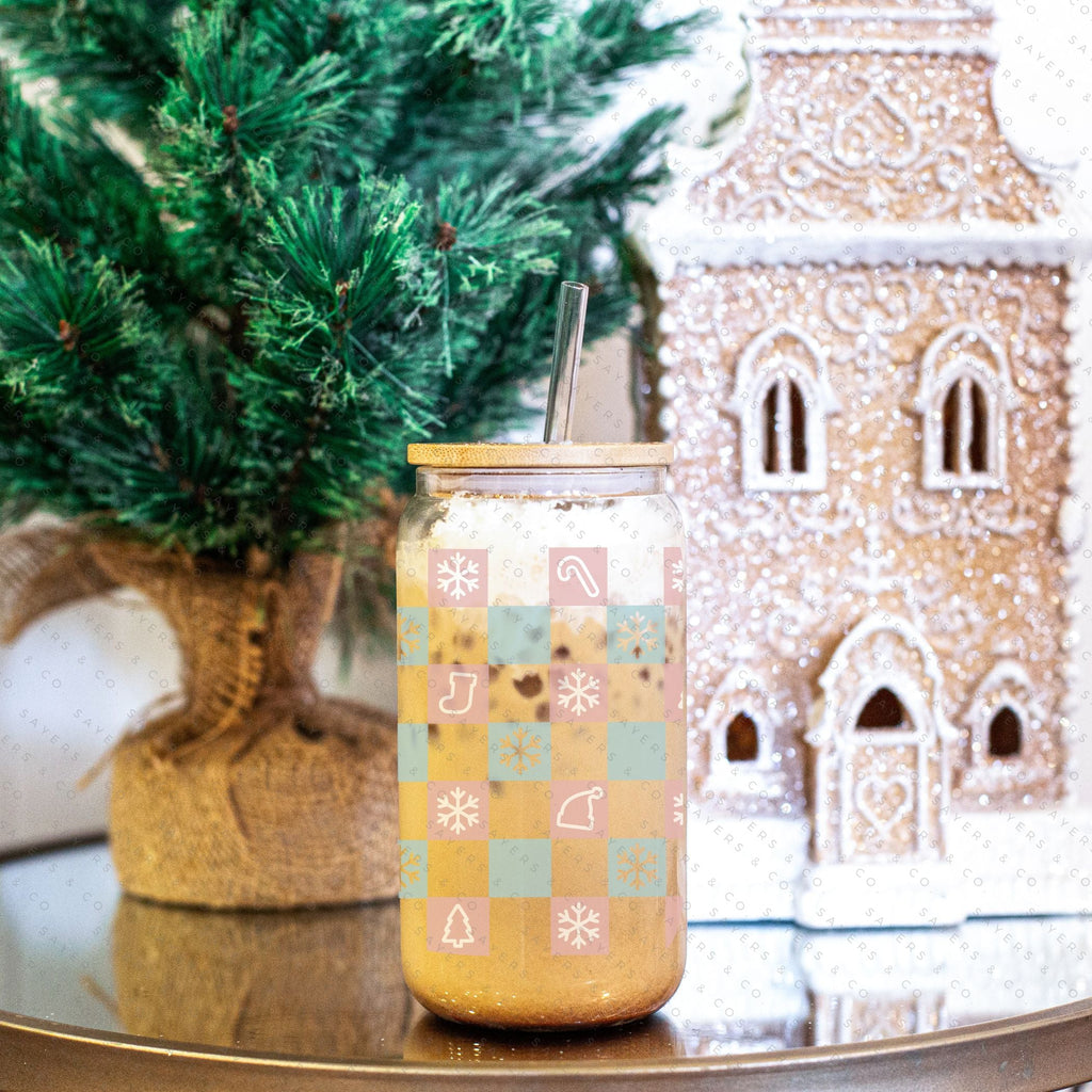 Copy of 16oz Ceramic Christmas Trees Iced Coffee Glass Can, Holiday Tumbler, Christmas Tumbler, Gift For Her, Christmas Mug with Bamboo Lid & Straw #100068 | Sayers & Co.