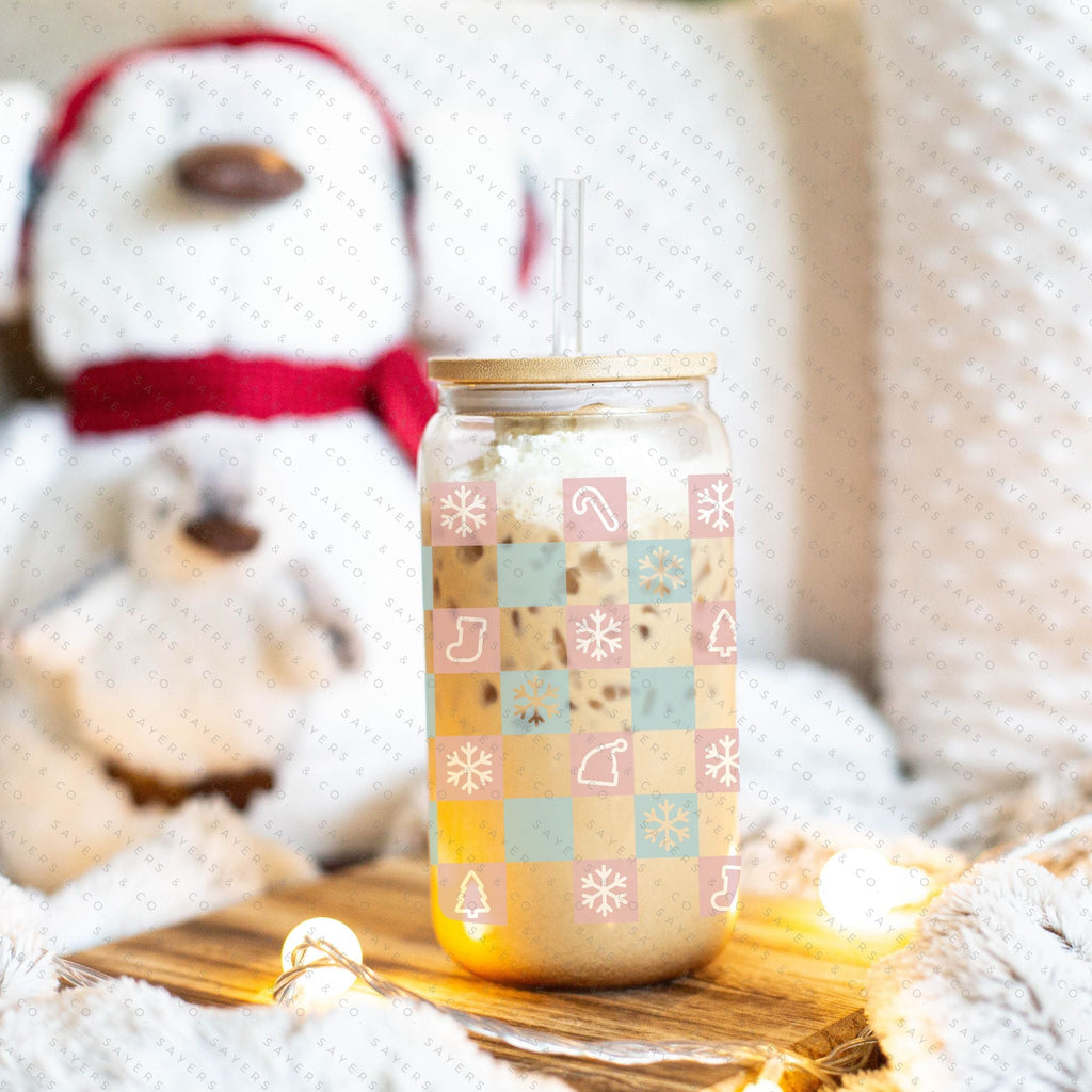 Copy of 16oz Ceramic Christmas Trees Iced Coffee Glass Can, Holiday Tumbler, Christmas Tumbler, Gift For Her, Christmas Mug with Bamboo Lid & Straw #100068 | Sayers & Co.