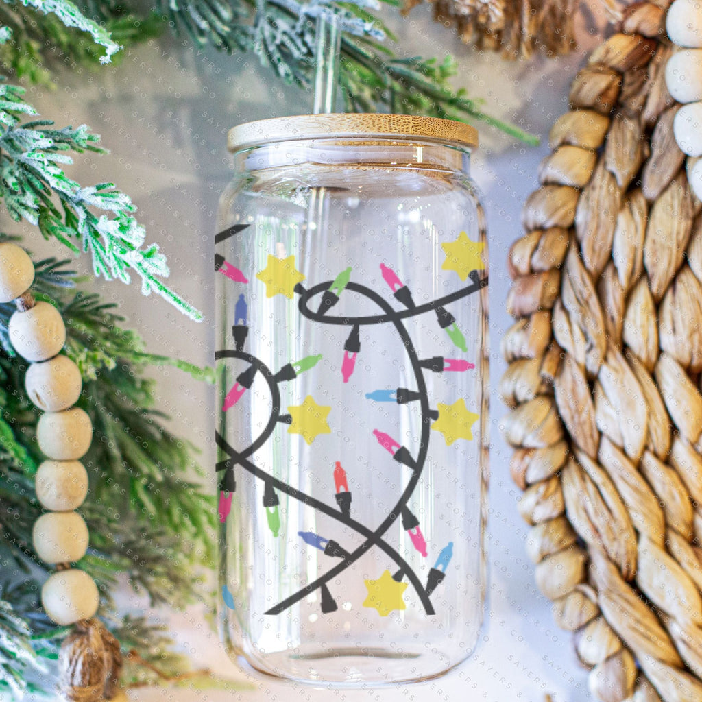 Copy of 16oz Christmas Groove Iced Coffee Glass Can, Holiday Tumbler, Candy Cane Tumbler,Christmas Tumbler, Gift For Her, Christmas Mug with Bamboo Lid & Straw #100070 | Sayers & Co.