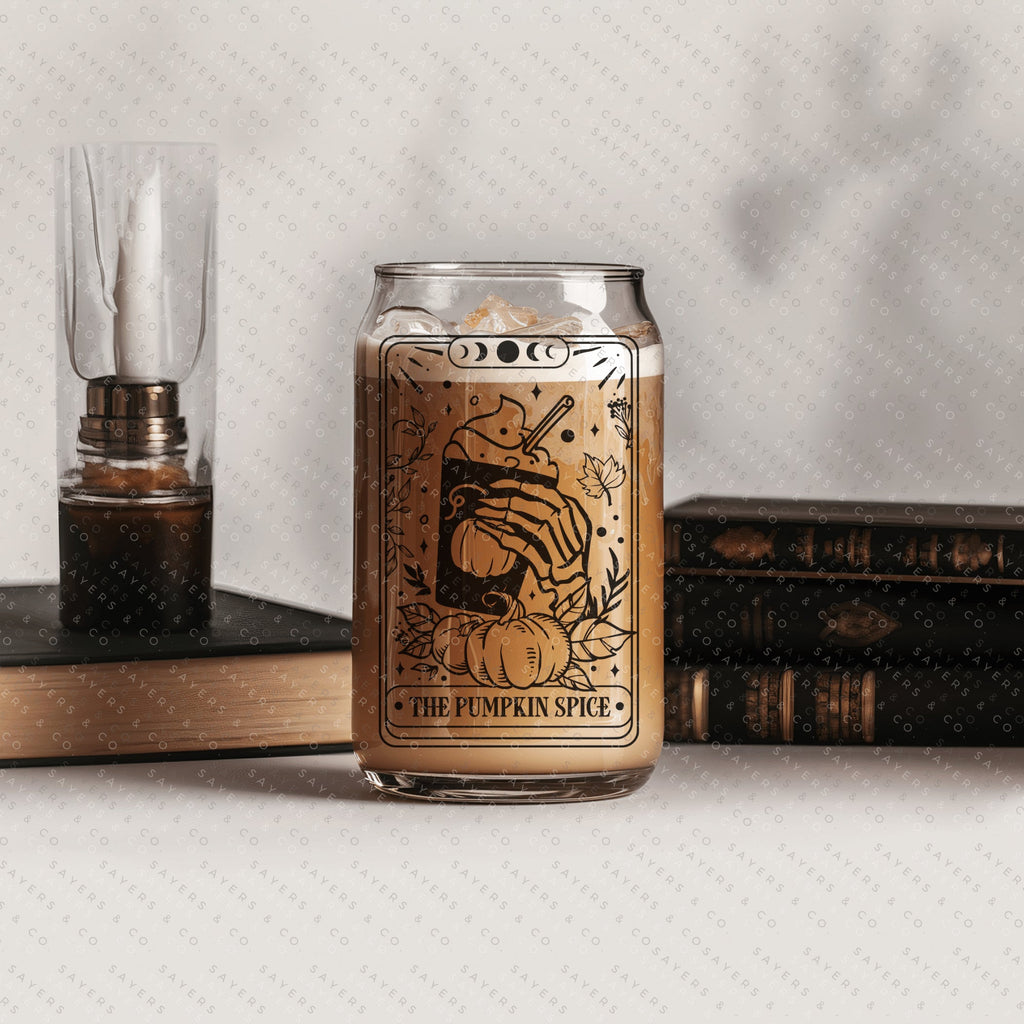 Funny Tarot Card Iced Coffee Glass Can, Tarot Card Coffee Cup, Gift For Coffee Lover, Gift For Her, Glass can with bamboo lid and straw | Sayers & Co.
