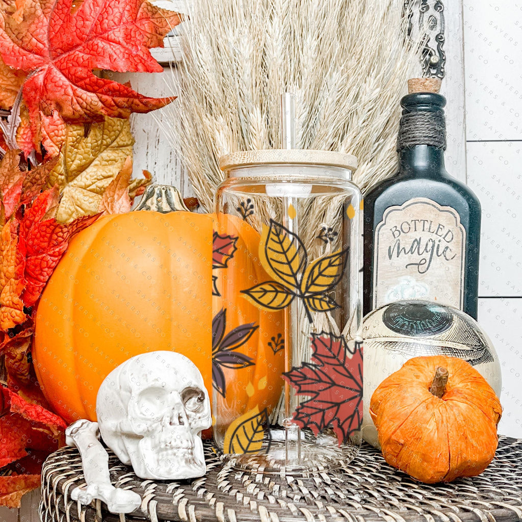 Copy of 16oz Micro Mushrooms Iced Coffee Glass Can, Fall Tumbler, Thanksgiving Tumbler, Gift For Her, Fall Mug with Bamboo Lid & Straw #100057 | Sayers & Co.