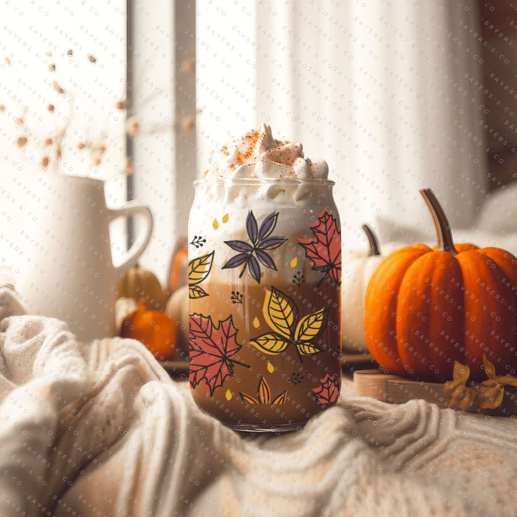 Copy of 16oz Micro Mushrooms Iced Coffee Glass Can, Fall Tumbler, Thanksgiving Tumbler, Gift For Her, Fall Mug with Bamboo Lid & Straw #100057 | Sayers & Co.