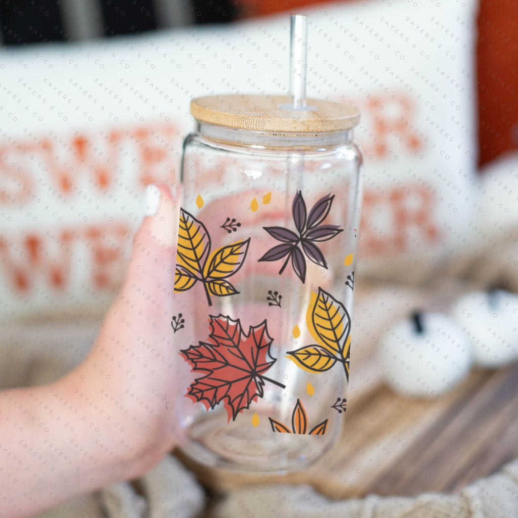 Copy of 16oz Micro Mushrooms Iced Coffee Glass Can, Fall Tumbler, Thanksgiving Tumbler, Gift For Her, Fall Mug with Bamboo Lid & Straw #100057 | Sayers & Co.