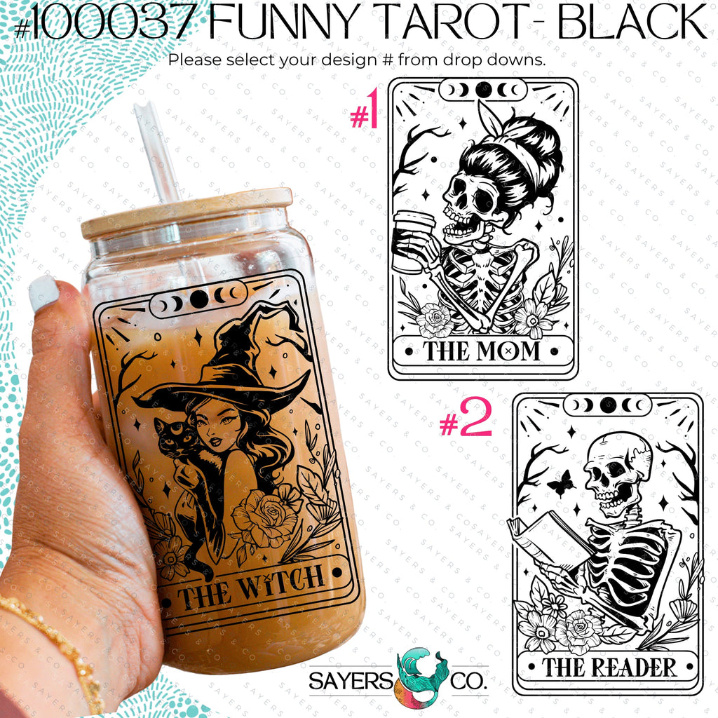 Funny Tarot Card Iced Coffee Glass Can, Tarot Card Coffee Cup, Gift For Coffee Lover, Gift For Her, Glass can with bamboo lid and straw | Sayers & Co.