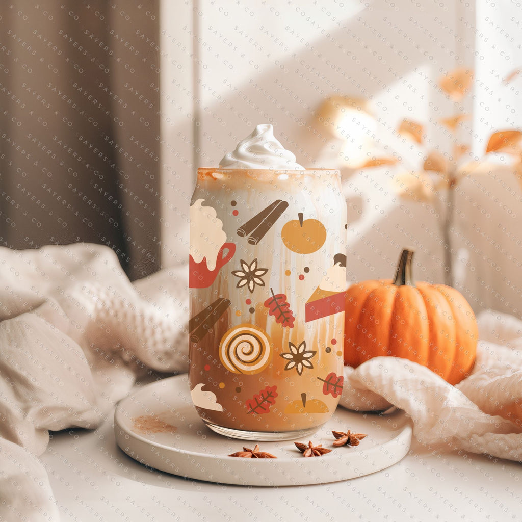 Copy of 16oz Micro Mushrooms Iced Coffee Glass Can, Fall Tumbler, Thanksgiving Tumbler, Gift For Her, Fall Mug with Bamboo Lid & Straw #100057 | Sayers & Co.