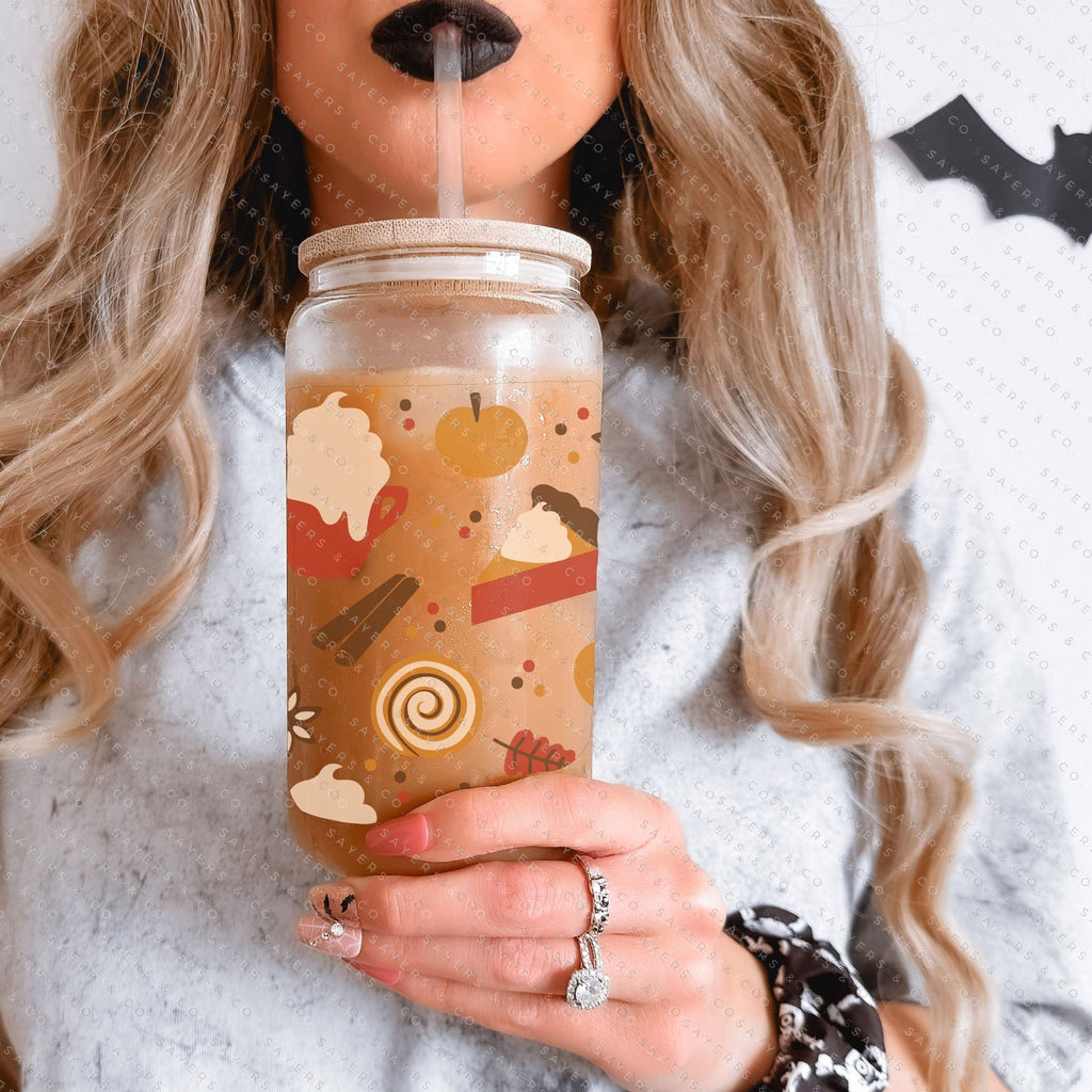 Copy of 16oz Micro Mushrooms Iced Coffee Glass Can, Fall Tumbler, Thanksgiving Tumbler, Gift For Her, Fall Mug with Bamboo Lid & Straw #100057 | Sayers & Co.