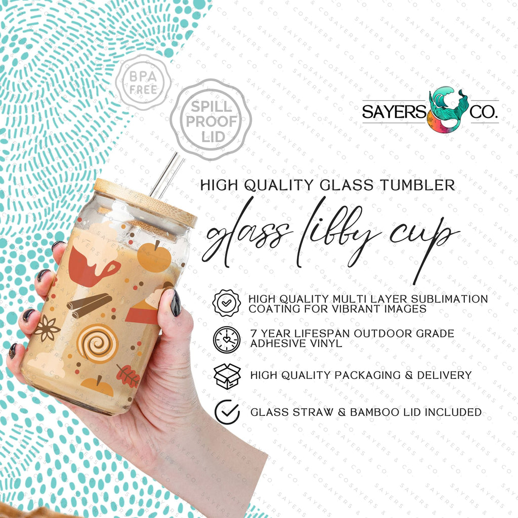 Copy of 16oz Micro Mushrooms Iced Coffee Glass Can, Fall Tumbler, Thanksgiving Tumbler, Gift For Her, Fall Mug with Bamboo Lid & Straw #100057 | Sayers & Co.