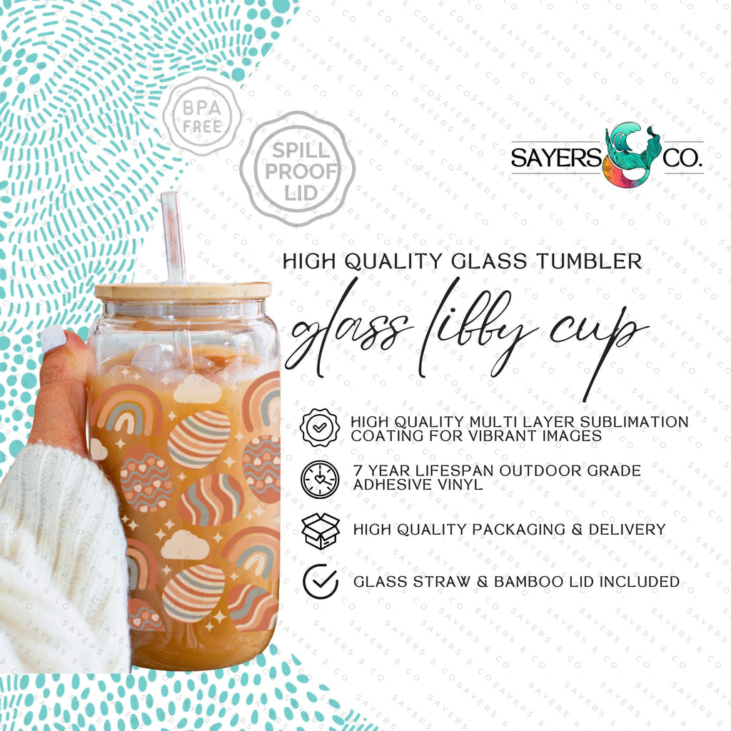 Copy of 16oz Easter Blissful Bunnies Glass Cup with Bamboo Lid & Straw #100099 | Sayers & Co.