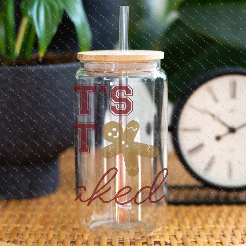 Copy of 16oz Christmas Gingerbread Iced Coffee Glass Can, Holiday Tumbler, Gingerbread Tumbler, Christmas Tumbler, Christmas Flowers Tumbler, Winter Tumbler, Gift For Her, Christmas Mug with Bamboo Lid & Straw #100074 | Sayers & Co.