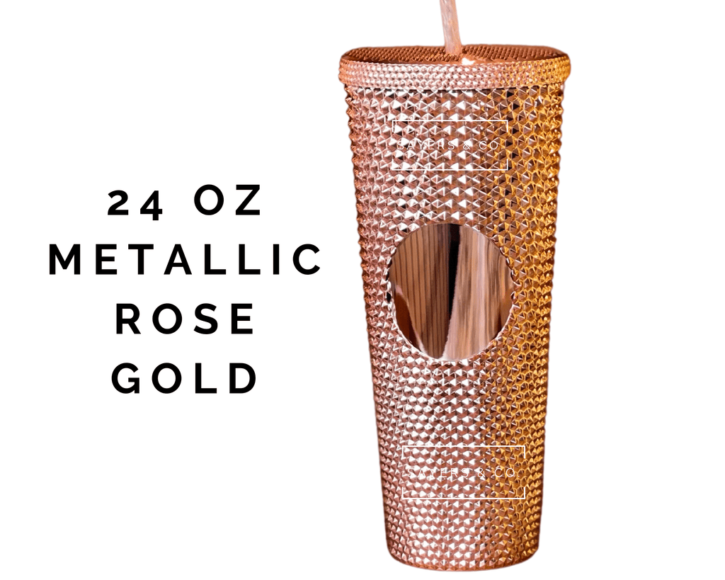24oz Metallic Rose Gold Studded Double Walled Tumbler | Sayers & Co.