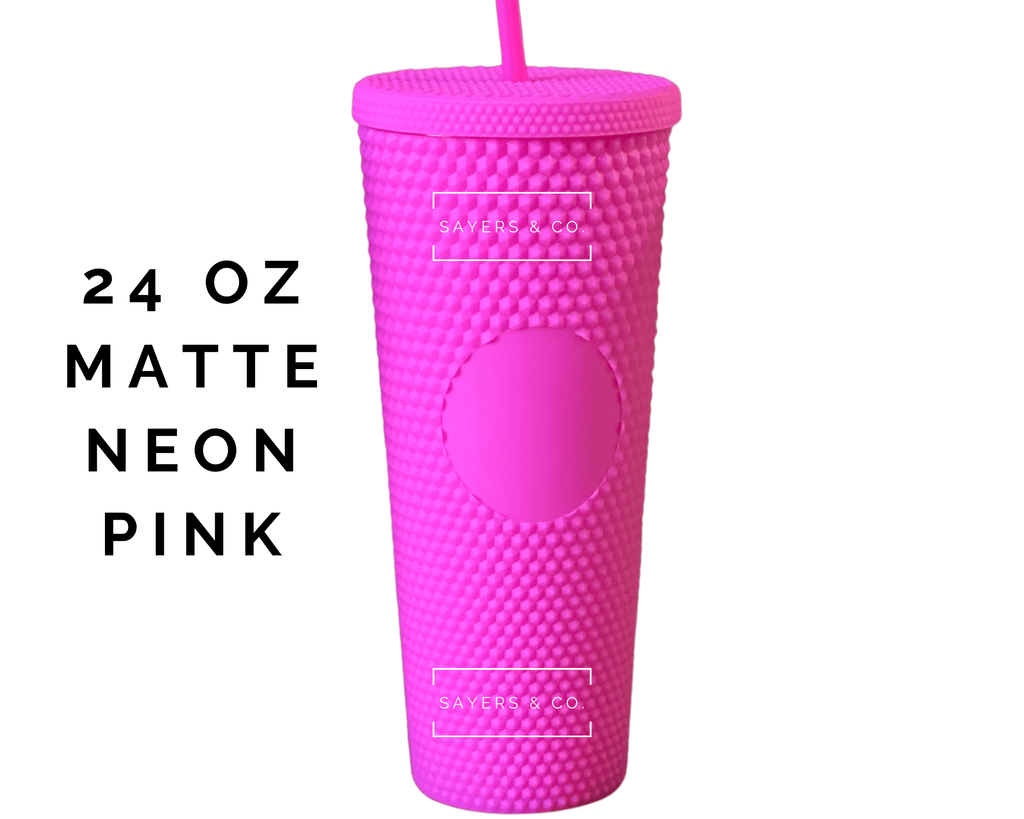 24oz Matte Neon Pink Studded Double Walled Tumbler | Sayers & Co.