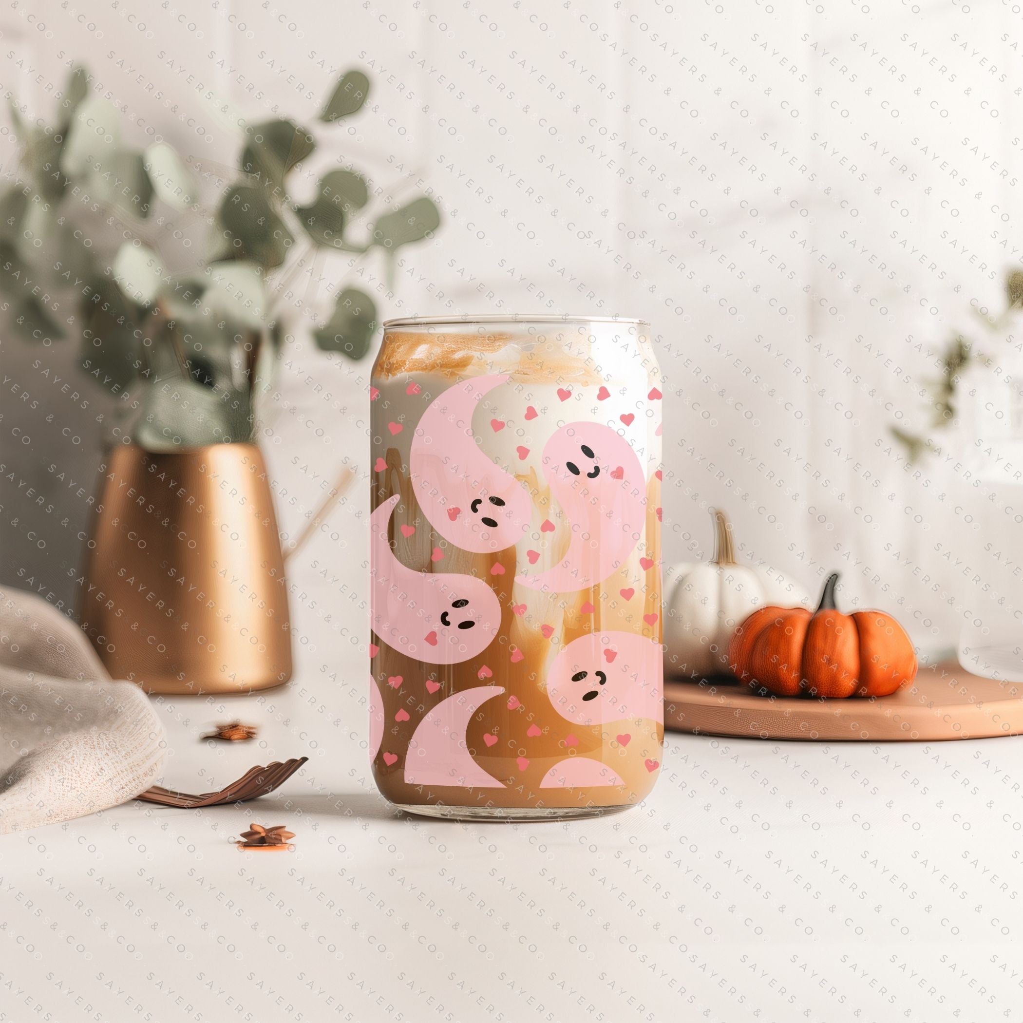 16oz Fall Leaves Iced Coffee Glass Can, Fall Tumbler, Thanksgiving Tumbler,  Gift For Her, Fall Mug with Bamboo Lid & Straw #100045 Sayers & Co.