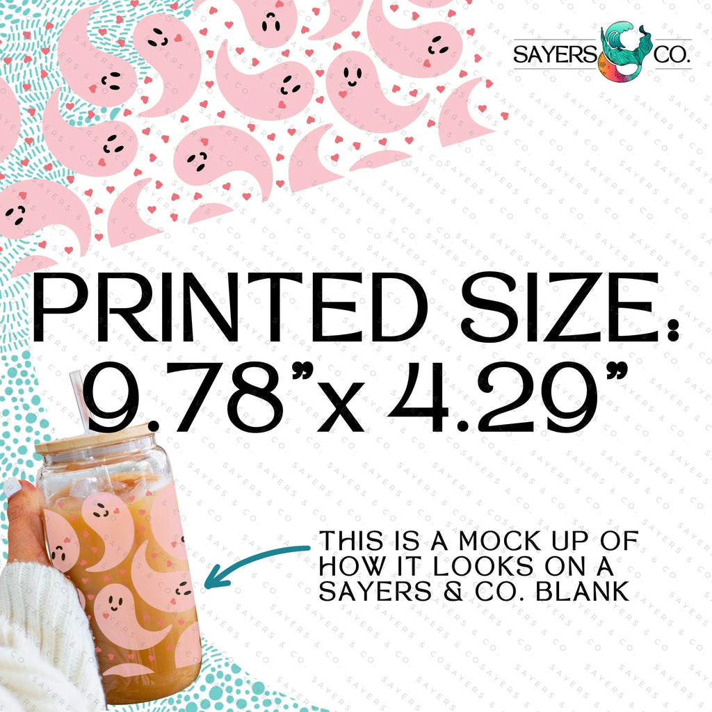 PRINTED Sublimation Transfer: Milk Milk Sugar Certified Printer- Never Ghost U, ghosts, pink ghosts, cute ghosts 16oz Halloween Sublimation Print | Sayers & Co.