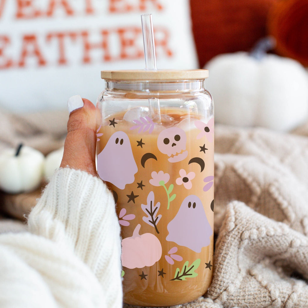 16oz Pretty Paranormal Iced Coffee Glass Can, Fall Tumbler, Gift For Her, Halloween Mug with Bamboo Lid & Straw #100060 | Sayers & Co.